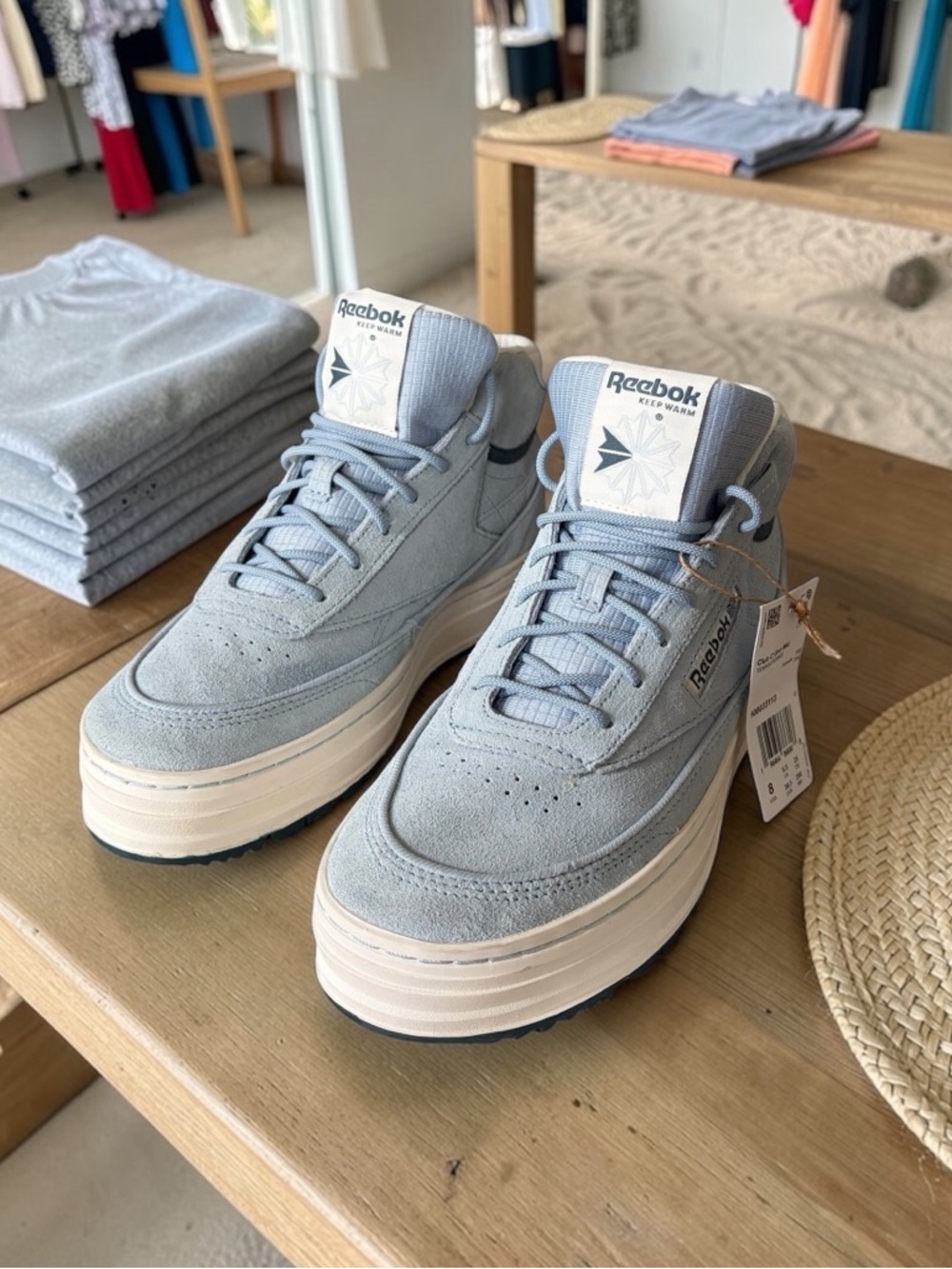 Reebok Pale Blue Suede Platform Sneakers with Cream Sole - Picture 4 of 15